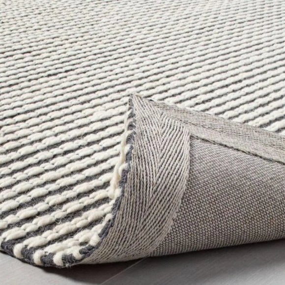 5x7 Feet Beige Grey Textured Stripe Cotton & Wool Natural Area Rug - Picture 5 of 7